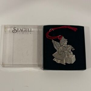 VTG 1992 Seagull Pewter Angel Ornament with Red Ribbon in original box EUC